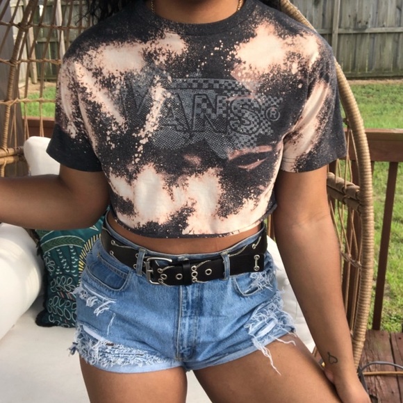 Vans Tops - Vans Spellout Acid Wash Bleach Splatter Crop Top